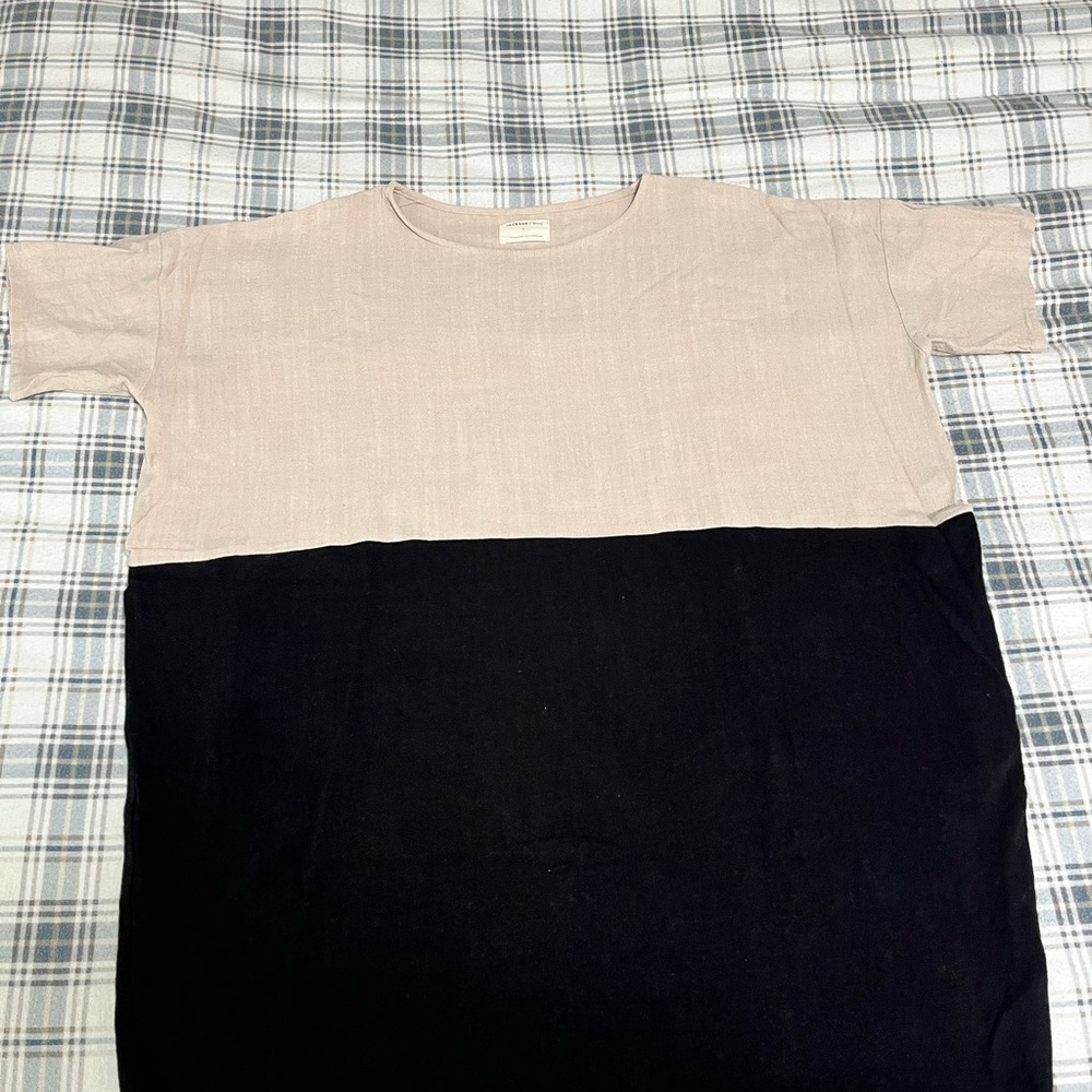 Two-Tone Black and Tan linen tunic dress